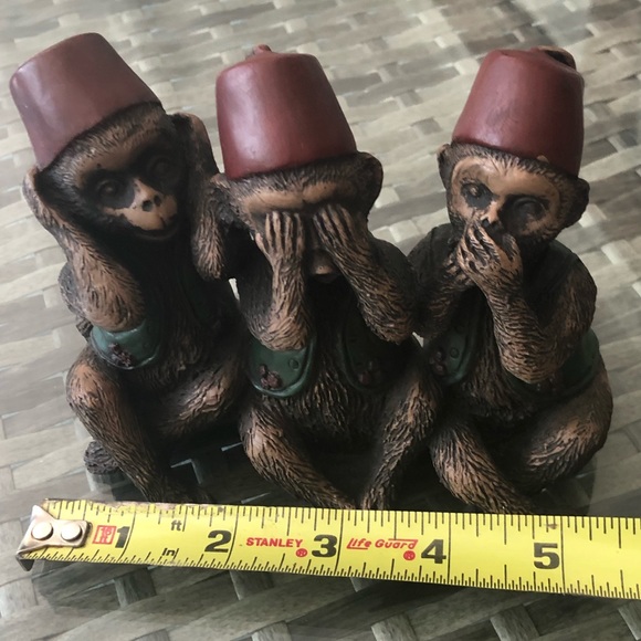Chinoiserie Monkeys Figure Statue Hear See Speak No Evil Fez Vintage - Picture 6 of 6